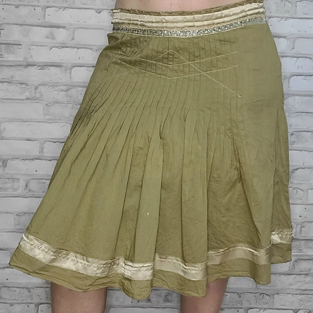 For the Republic Green Flowy Cottagecore Boho Knee Length Skirt